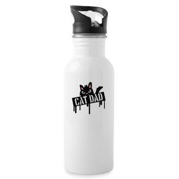 Cat Father Stamp Logo - Water bottle with straw - white - Right