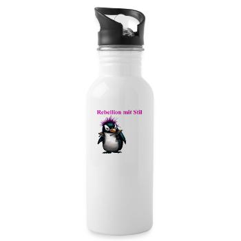 Rebellion mit Stil Pengu Punk Geschenk Kunst - Trinkflasche mit integriertem Trinkhalm - Weiß - Rechts