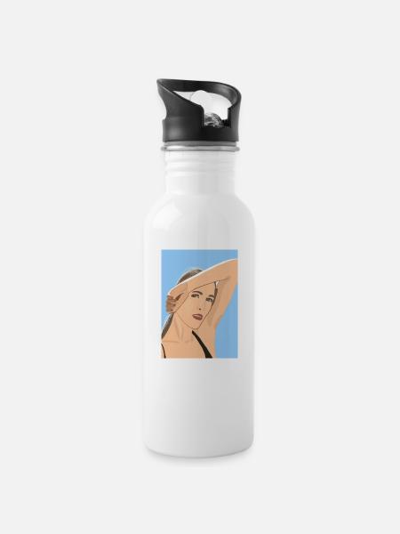 Sommerliche Hitze - Trinkflasche mit integriertem Trinkhalm - Weiß