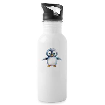 Pinguin Aquarell - Trinkflasche mit integriertem Trinkhalm - Weiß - Rechts