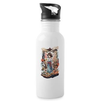 Manga Style Sushi Anime Food Culture Kanji Characters - Water bottle with straw - white - Right