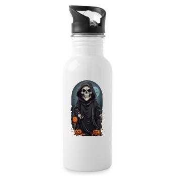 Cartoon Skelett Grim Reaper Halloween Design - Trinkflasche mit integriertem Trinkhalm - Weiß - Rechts