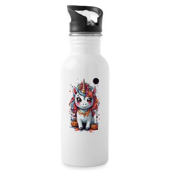 Kawaii gothique Licorne mystique Halloween sort - Gourde avec paille intégrée - blanc - Droite