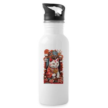 Japanese Cats Lucky Charms Cat Lovers - Water bottle with straw - white - Right