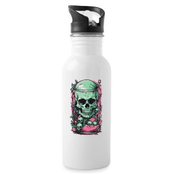 Goth Skull Candy Pastel Gothic Weirdcore Design - Water bottle with straw - white - Right