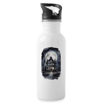 Maison hantée effrayante Halloween Horreur vintage - Gourde avec paille intégrée - blanc - Droite