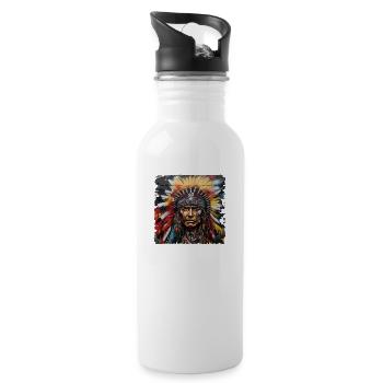 Native American Chief Design Native American Head Candy - Water bottle with straw - white - Right