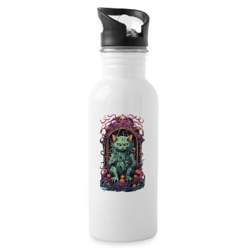 Okkulte Dämonen Katze Gothic Unterwelt Design - Trinkflasche mit integriertem Trinkhalm - Weiß - Rechts