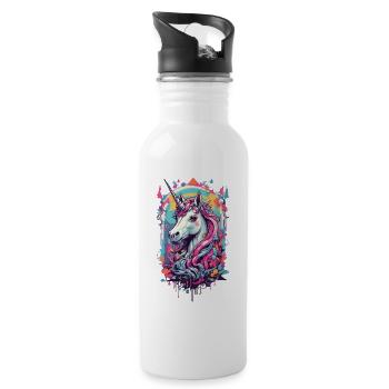 Gothic Einhorn Magie Pastell Okkult Streetwear - Trinkflasche mit integriertem Trinkhalm - Weiß - Rechts