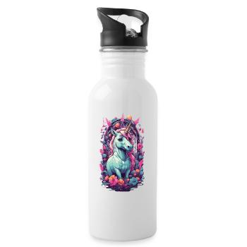 Mystisches Gothic Einhorn Okkult und Magisch - Trinkflasche mit integriertem Trinkhalm - Weiß - Rechts