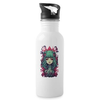 Demon Goth Anime Girl Occult Pastel Design - Water bottle with straw - white - Right