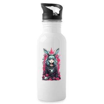 Kawaii Goth Anime Bunny Dark Magic Aesthetic - Water bottle with straw - white - Right