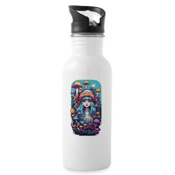 Festival Fantasy Psychedelic Goa Mushroom Girl - Water bottle with straw - white - Right