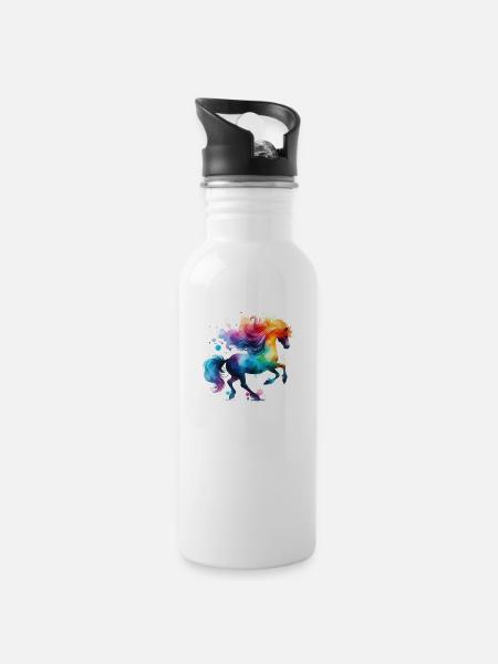 Little Pony Colorful Watercolor - Water bottle with straw - white