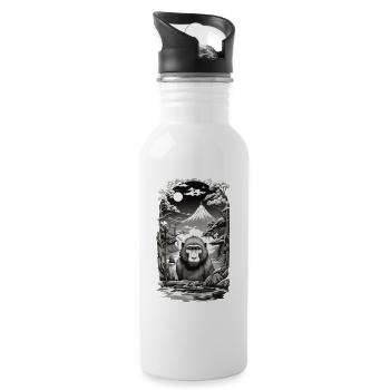 Asiatischer Affe Ukiyo-E Hot Spring Design - Trinkflasche mit integriertem Trinkhalm - Weiß - Rechts