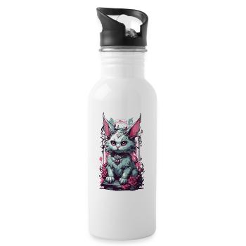 Gothic Pastell Katze Aesthetic Streetwear - Trinkflasche mit integriertem Trinkhalm - Weiß - Rechts