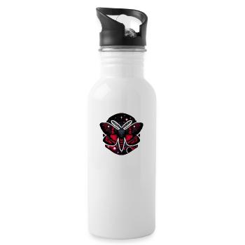 Red and Black Cosmic Moth - Celestial Mystical - Water bottle with straw - white - Right