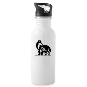 Wolf Wölfe Silhouette - Trinkflasche mit integriertem Trinkhalm - Weiß - Rechts