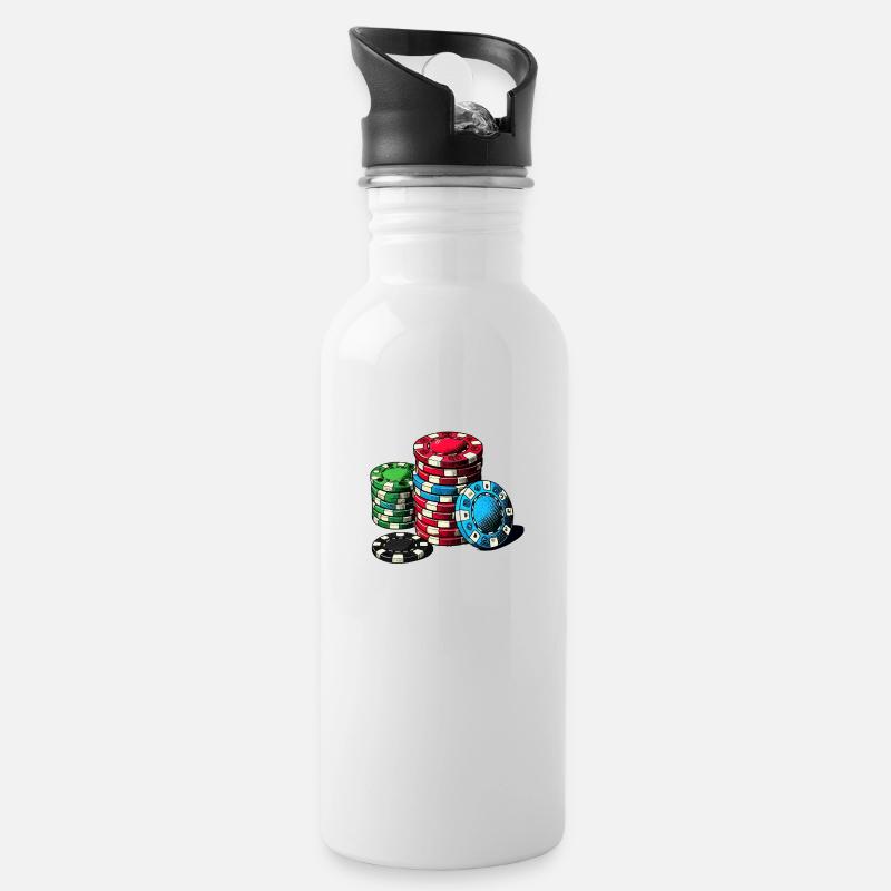Poker - Trinkflasche mit integriertem Trinkhalm - Weiß