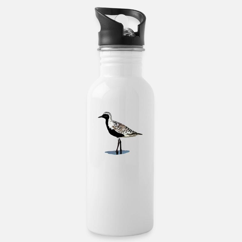 Kiebitzregenpfeifer - Trinkflasche mit integriertem Trinkhalm - Weiß