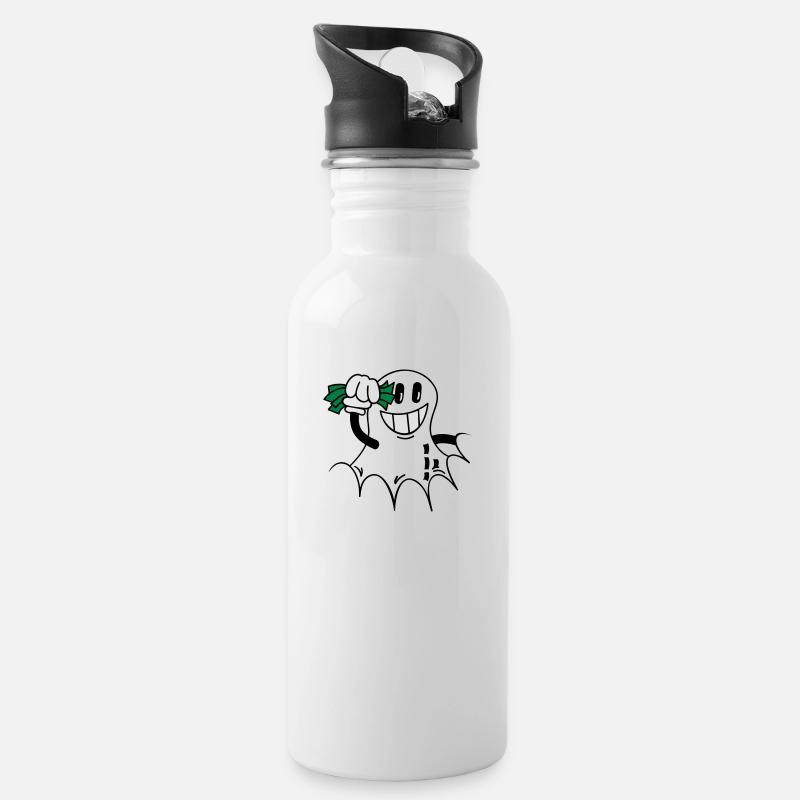 Erdnuss mit Geldscheinen / peanut 'n money (3c) - Trinkflasche mit integriertem Trinkhalm - Weiß