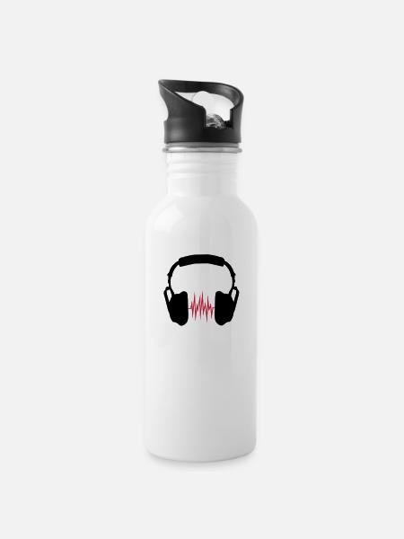 headphones - Water bottle with straw - white