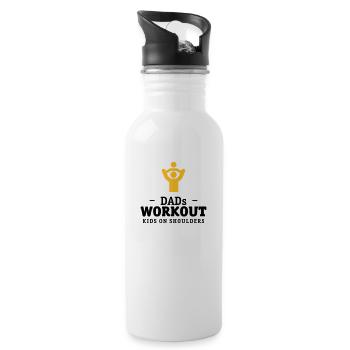 Papas workout mit Kind auf Schultern Geschenk - Trinkflasche mit integriertem Trinkhalm - Weiß - Rechts