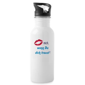 Küss mich, wenn Du dich traust! Vektor Vector - Trinkflasche mit integriertem Trinkhalm - Weiß - Rechts