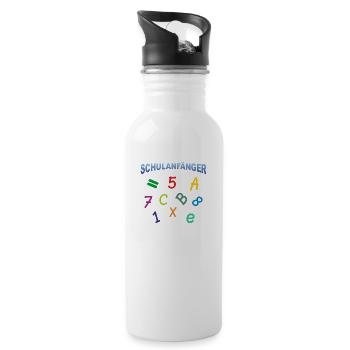 Schulanfänger - Zahlen Buchstaben - Trinkflasche mit integriertem Trinkhalm - Weiß - Rechts