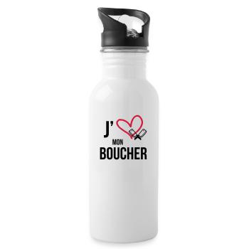 J'aime mon Boucher - Gourde avec paille intégrée - blanc - Droite