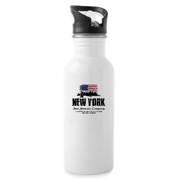 New York Skyline - USA Flag - Trinkflasche mit integriertem Trinkhalm - Weiß - Rechts