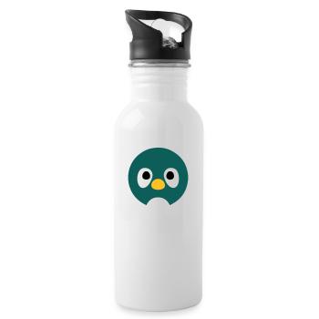 Cartoon Penguin Face - Water bottle with straw - white - Right