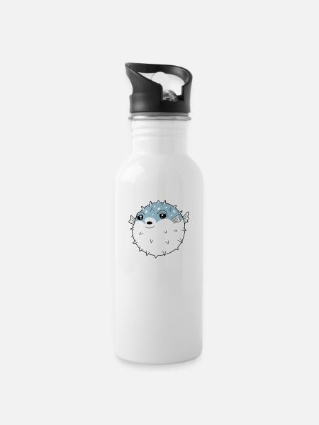 Fugu globe fish - Water bottle with straw - white