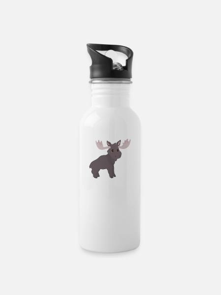 Elch - Trinkflasche mit integriertem Trinkhalm - Weiß