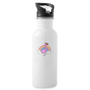 Flamingo and a rainbow cartoon - Water bottle with straw - white - Right