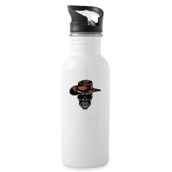 tete de mort crane skull cowboy chapeau fantaisie - Gourde avec paille intégrée - blanc - Droite