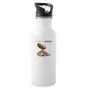 Mount Etna is Angry, Lava Flow, Volcanic Eruption - Water bottle with straw - white - Right