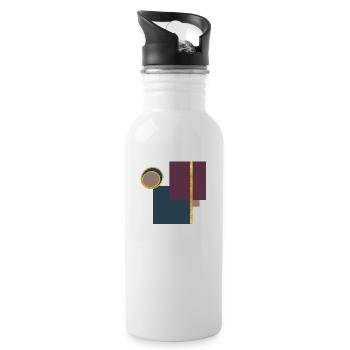 Geometric Artwork with Squares, Circles and Gold - Water bottle with straw - white - Right