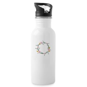 Blumen - Trinkflasche mit integriertem Trinkhalm - Weiß - Rechts