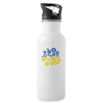 Ukraine Flagge Zahnräder Ukrainische Fahne - Trinkflasche mit integriertem Trinkhalm - Weiß - Rechts