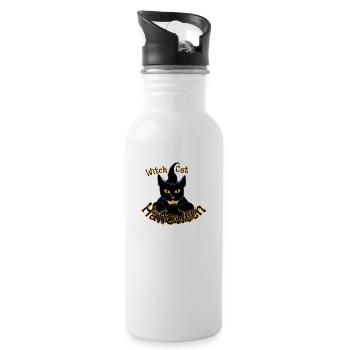 Halloween Witch Cat Spooky Black Cat Costume - Water bottle with straw - white - Right