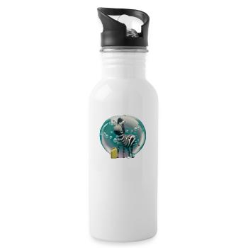Zebra, digital Art - Trinkflasche mit integriertem Trinkhalm - Weiß - Rechts