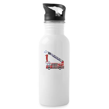 Feuerwehrauto 1. Geburtstag - Trinkflasche mit integriertem Trinkhalm - Weiß - Rechts