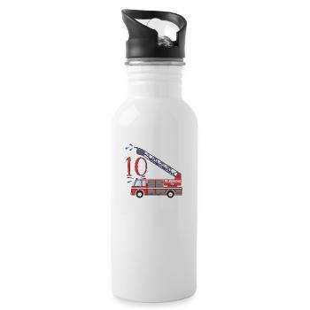 Feuerwehrauto 10. Geburtstag - Trinkflasche mit integriertem Trinkhalm - Weiß - Rechts