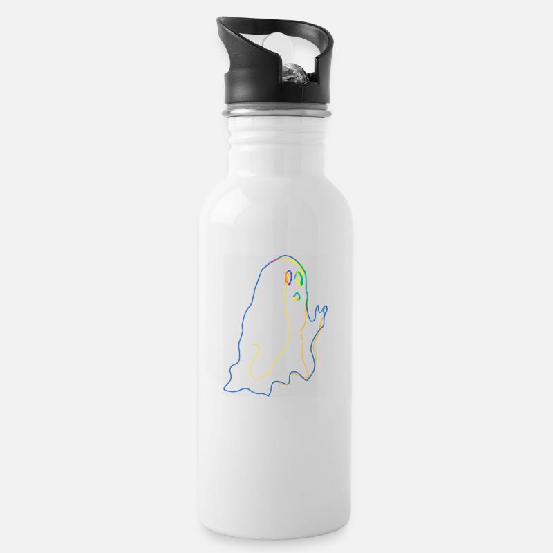 Bunter Geist - Trinkflasche mit integriertem Trinkhalm - Weiß