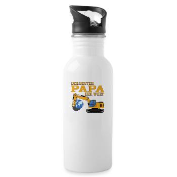 Bagger der beste Papa der Welt - Trinkflasche mit integriertem Trinkhalm - Weiß - Rechts