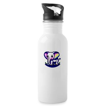 Little Elephant Cartoon Cute Love Adventure 4 - Water bottle with straw - white - Right