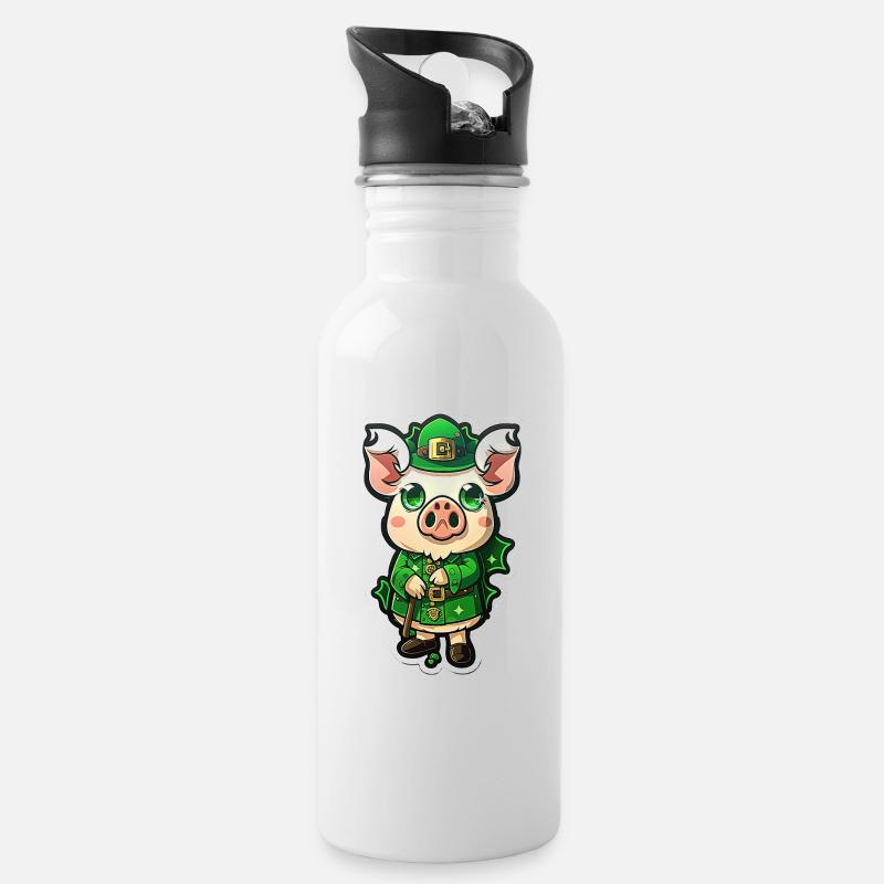Tenue chapeau St Patrick Cochon mignon trèfle - Gourde avec paille intégrée - blanc