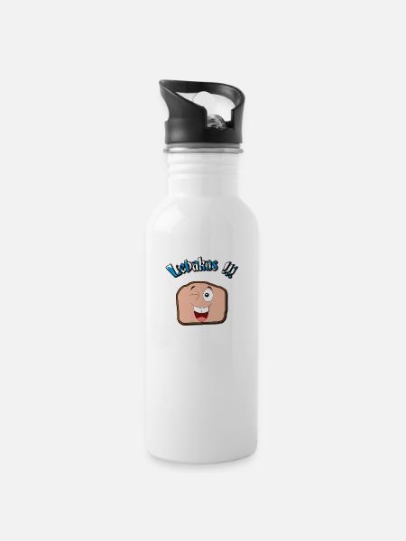 Lebakas / Leberkäse / Fleischkäse V2 - Trinkflasche mit integriertem Trinkhalm - Weiß