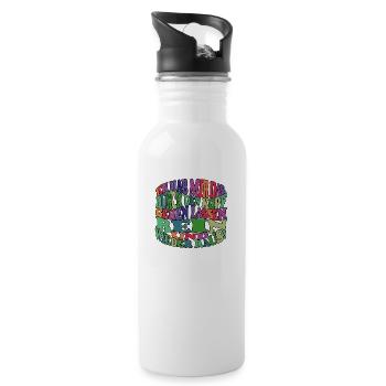 witziges Nicht-Nachdenken-Design / lustige Sprüche - Trinkflasche mit integriertem Trinkhalm - Weiß - Rechts
